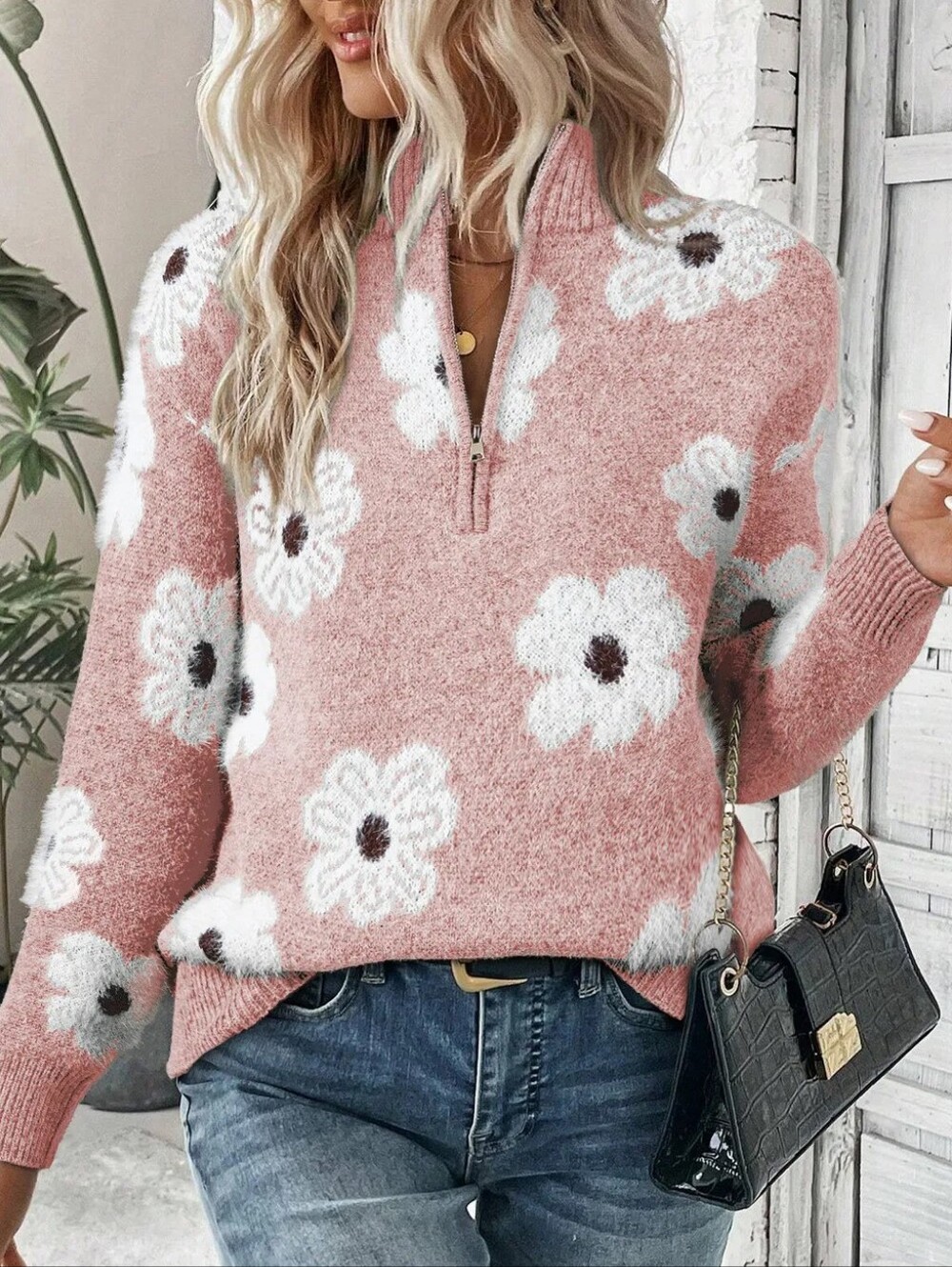 Wildflower Half Zip Pullover - Pink